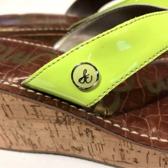 Sam Edelman Romy Y2K Cork Wedge Platform Sandals neon green Disco Size 8M womens - Picture 6 of 8